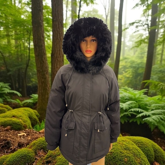 Puffit Faux Fur Mid-Length Hooded Drawstring Parka. NWT - Picture 6 of 12